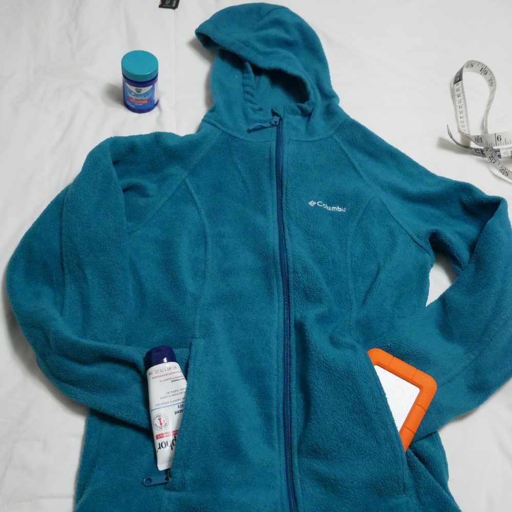 Columbia Fleece Sweater, fulll Zip,  S, w/ hoodie